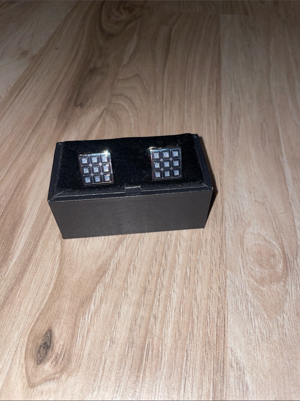 Jos. A. Bank Black and Silver Grid Square Cufflinks